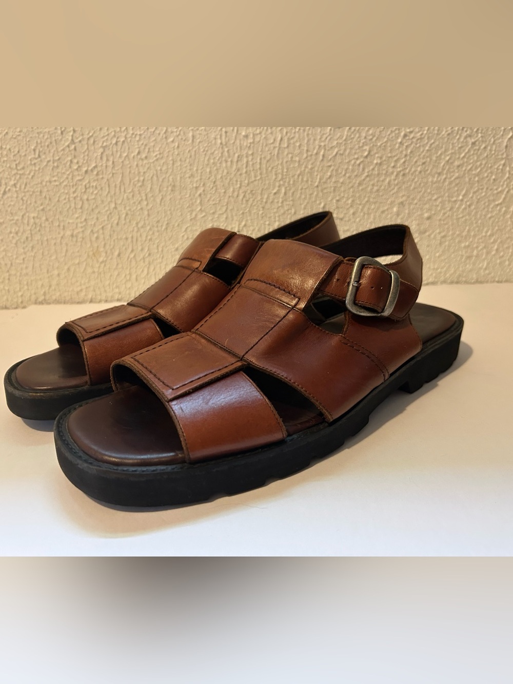 Cole Haan Brown Leather Fisherman Sandals with Buckle